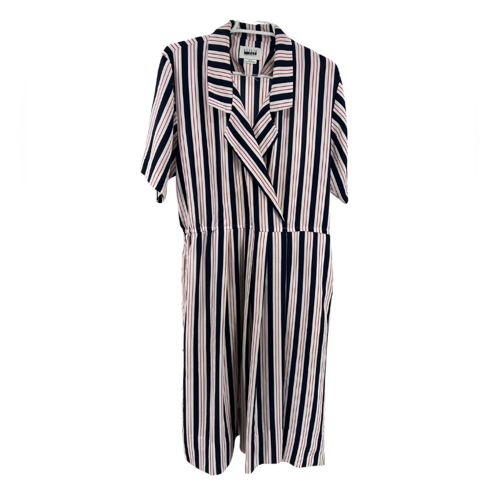 Leslie Fay red white blue short sleeve collared vintage mini dress striped 12